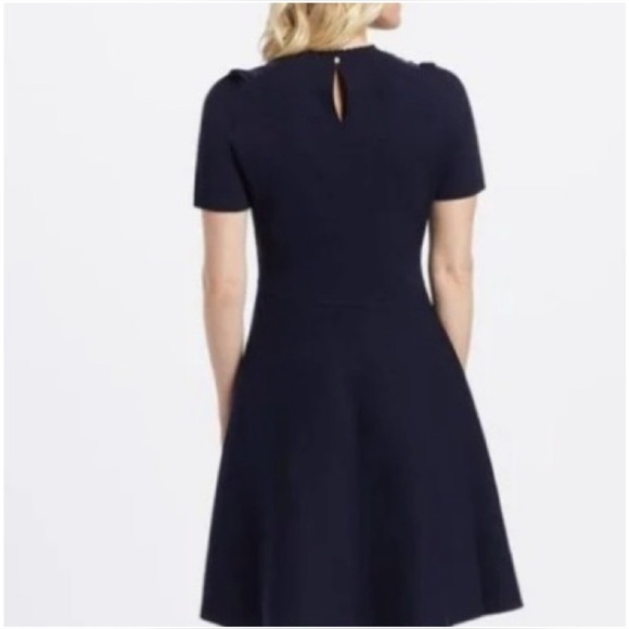 Draper James Sheer Yoke A-Line Sweater Dress Navy Blue Medium Modest Neutral - Picture 2 of 14